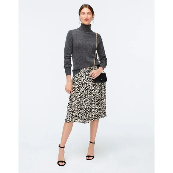 J. Crew Pleated Midi Skirt Leopard Print Tan Black AF925 Women's Size 4 H14544 - Picture 1 of 8